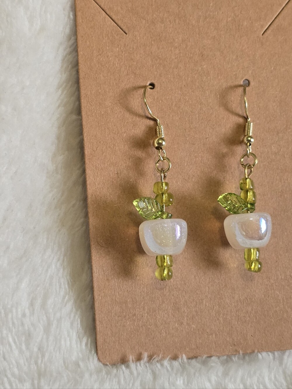 Glitter Apple Glass Dangle Earrings with Green Leaves Handmade 3 COLORS - Picture 10 of 12
